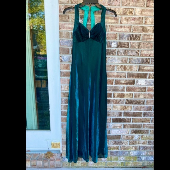 Vintage 90s Emerald Forest Green Shimmer Fairycore Whimsygoth Formal Prom Dress - Picture 4 of 10